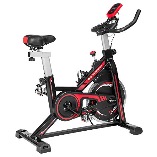 SONGMICS Bicicleta spinning, Bicicleta estática, para fitness en casa, con manillar ajustable,...