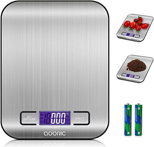 ADORIC Báscula Digital para Cocina de Acero Inoxidable, 5kg / 11 lbs,...