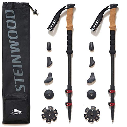 Steinwood Bastones de Senderismo 100% Carbono - Bastones de Trekking telescópicos con...