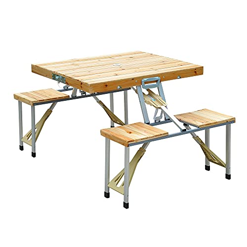 Outsunny Maleta Mesa Plegable Camping Picnic Playa 4 Asiento Agujero de Sombrilla...