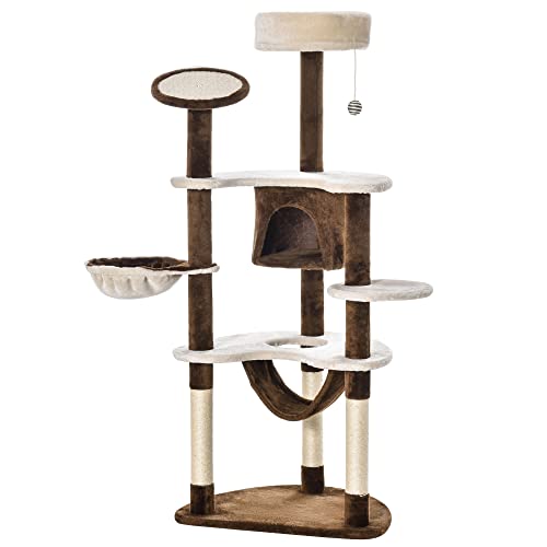 HOMCOM PawHut Rascador para Gatos 153x65x50 cm Arbol para Arañar Poste Centro...