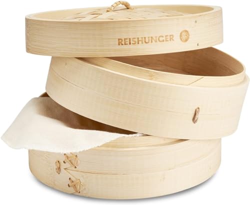 Reishunger Vaporera de bambú (Ø 20 cm, 2 Pisos) para arroz, Dim...