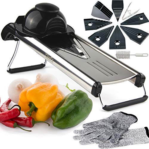 Mandolina de Cocina de Chef's INSPIRATIONS. Incluye 6 insertos, cepillo de limpieza...